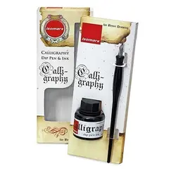 طقم قلم خط ريشة مع قارورة حبر ايزومارس