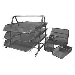 مجموعة مكتب من الشبكة المعدنية 4 قطع - اللون: أسود