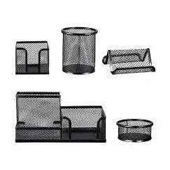 مجموعة مكتب من الشبكة المعدنية 5 قطع - اللون: أسود