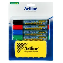 قلم سبورة بيضاء مع ممسحة، ARTLINE، طرف مشطوف، 4 ألوان