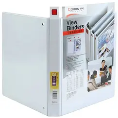 ملفات COMIX HD بلاستيكية بأربطة D, حجم A4, 3-D 65 ملم (2.5 إنش), لون أبيض