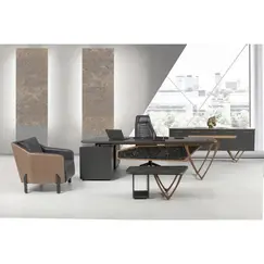 Office Set ICON Executive Manager Desk with Extension Black & Gold 3-Piece (TLLL-DS001)