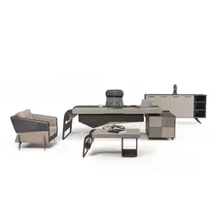 Office Set New Aura - Black & Dark Beige Desk, 3-Piece (TLLL-DS002)