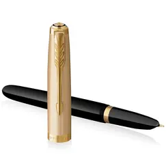PARKER 51 Premium Medium 18K Gold Nib Fountain Pen Black Gold Trim