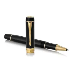 PARKER Duofold Fine Rollerball Pen Classic Black Gold Trim Black Ink