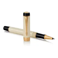 PARKER Duofold Fine Rollerball Pen Classic Ivory and Black Gold Trim