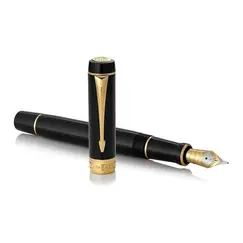 PARKER Duofold Medium Fountain Pen Classic Black Gold Trim