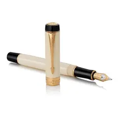 PARKER Duofold Medium Fountain Pen Classic Ivory and Black Gold Trim