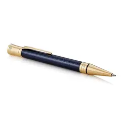 PARKER Duofold Prestige Medium Ballpoint Pen Blue Chevron Gold Trim Black Ink