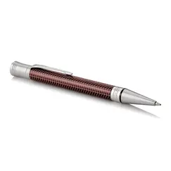 PARKER Duofold Prestige Medium Ballpoint Pen Burgundy Chevron Chrome Trim Black Ink