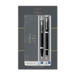 PARKER IM Duo Ballpoint Pen and Fountain Pen Gloss Black Chrome Trim (2 pcs/set)