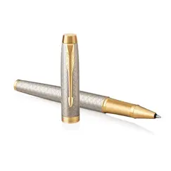 PARKER IM Premium Fine Rollerball Pen Warm Grey Gold Trim Black Ink
