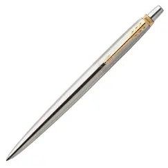PARKER Jotter Medium Ballpoint Pen Stainless Steel Gold Trim Blue Ink
