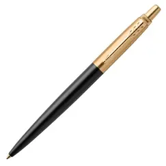 PARKER Jotter Premium Medium Ballpoint Pen Bond Street Black Gold Trim Blue Ink