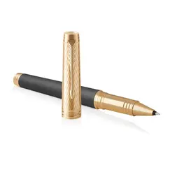 PARKER Premier Fine Rollerball Pen Custom Storm Grey Gold Trim Black Ink