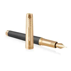 PARKER Premier Medium 18K Gold Nib Fountain Pen Custom Storm Grey Gold Trim Black Ink