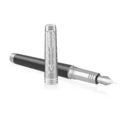 PARKER Premier Medium Fountain Pen Custom Tartan Black and Metal Lacquer Chrome Trim Black Ink