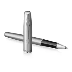 PARKER Sonnet Essential Fine Rollerball Pen Sandblasted Stainless Steel Chrome Trim Black Ink