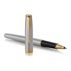 باركر قلم سونيت ستانلس ستيل بحواف ذهبية رولربول سن رفيع حبر اسود