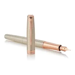 PARKER Sonnet Medium 18K Gold Nib Fountain Pen Chiselled Silver Rose Gold Trim