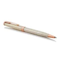 PARKER Sonnet Medium Ballpoint Pen Chiselled Silver Rose Gold Trim Black Ink