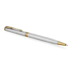 PARKER Sonnet Slim Medium Ballpoint Pen Stainless Steel Gold Trim Black Ink