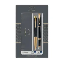 PARKER Urban Duo Ballpoint Pen and Fountain Pen Muted Black Gold Trim (2 pcs/set)