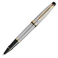 WATERMAN Expert Rollerball Pen Stainless Steel Gold Trim