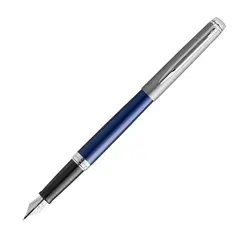 WATERMAN Hemisphere Essential Fountain Pen Matte Stainless Steel and Blue Barrel Chrome Trim