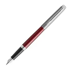 WATERMAN Hemisphere Essential Fountain Pen Matte Stainless Steel and Red Barrel Chrome Trim