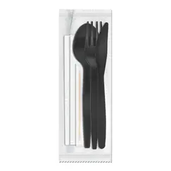 Plastic  Fork+Knife+Napkin Set 3x1 Black 180mm (500 sets per carton)