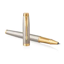 PARKER IM Premium Fine Rollerball Pen Warm Grey Gold Trim Black Ink