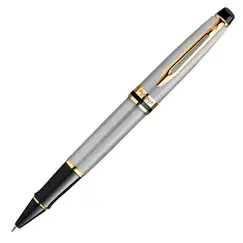 WATERMAN Expert Rollerball Pen Stainless Steel Gold Trim