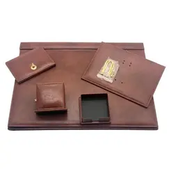 ادوات تنظيم المكتب، قلوباس، طقم مكتب جلد 910، 5 قطع، جلد، بني