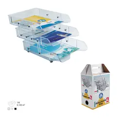 Desk Organizer, ARK, Desk Tray Sliding 2083, 3 Tiers, Plastic, Clear