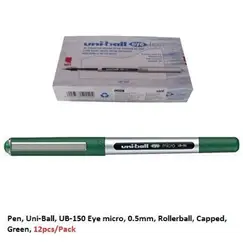 قلم، يوني-بول، UB-150 اي ميكرو، 0.5مم، رولربول، بغطاء، اخضر، 12حبة/علبة