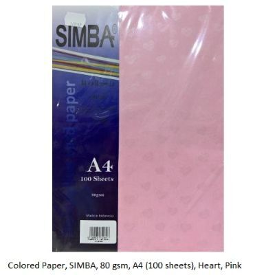 Colored Paper, SIMBA, 80 gsm, A4 (100 sheets), Heart, Pink
