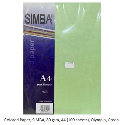 Colored Paper, SIMBA, 80 gsm, A4 (100 sheets), Olympia, Green