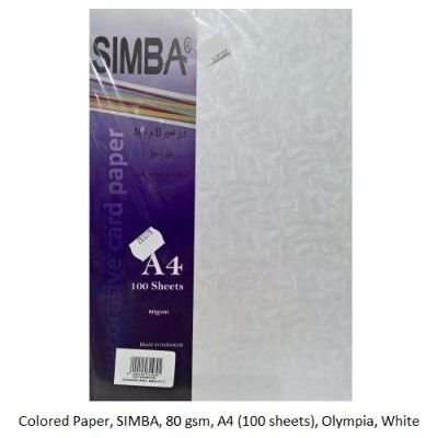Colored Paper, SIMBA, 80 gsm, A4 (100 sheets), Olympia, White