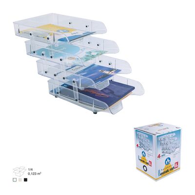 Desk Organizer, ARK, Desk Tray Sliding 2084, 4 Tiers, Plastic, Clear