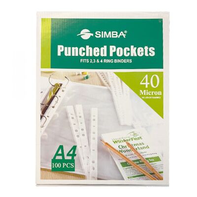 Documents Covers, SIMBA, Punched Sheet Pockets, 40 Micron, A4, Transparent, 100 PC/Pack