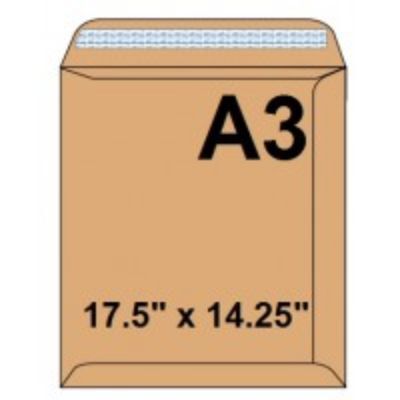 Envelope, SIMBA, Brown Envelope Pocket, 120 GSM, A3, 17.5" x 14.5" (420 X 297 mm), 25 PC/Pack