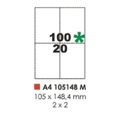 Labels, Pauli, 105148M, A4 (100sheets), 4 Label/Sheet, (105x148.4mm), White