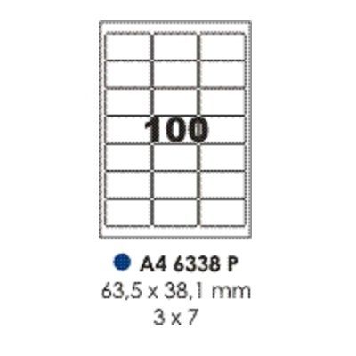 Labels, Pauli, 6338P, A4 (100sheets), 21 Label/Sheet, (63.5x38.1mm), White