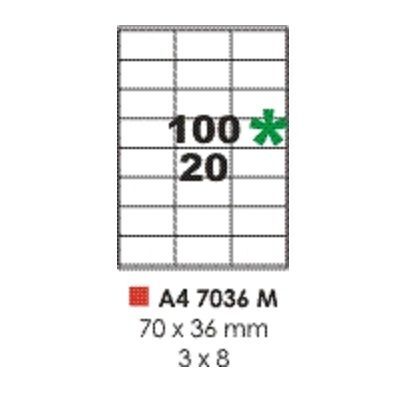 Labels, Pauli, 7036M, A4 (20 Sheets), 24 Label/Sheet, (70x36mm), Green