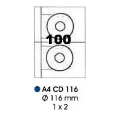 Labels, Pauli, CD 116, A4 (20sheets), 2 Label/Sheet, (116 mm), White