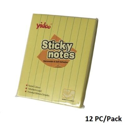 Memo Paper, YIDOO, Lined Sticky Note, (75x100mm), 100 Sheets/pads, Yellow, 12 PC/Pack