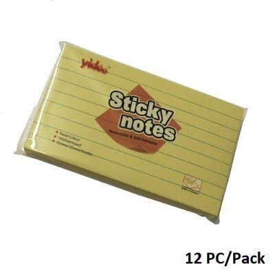 Memo Paper, YIDOO, Lined Sticky Note, (75x125mm), 100 Sheets/pads, Yellow, 12 PC/Pack