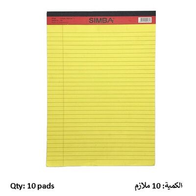 Notepad, SIMBA, Legal Pad, A4, 40 Sheets, 10 Pcs/Pack, Yellow