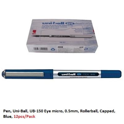 قلم، يوني-بول، UB-150 اي ميكرو، 0.5مم، رولربول، بغطاء، ازرق، 12حبة/علبة